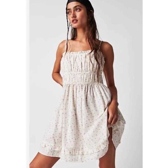 Free People Dresses & Skirts - Free People Gabby Mini Dress Floral Smocked Tie Adjustable Strap XL New Boho